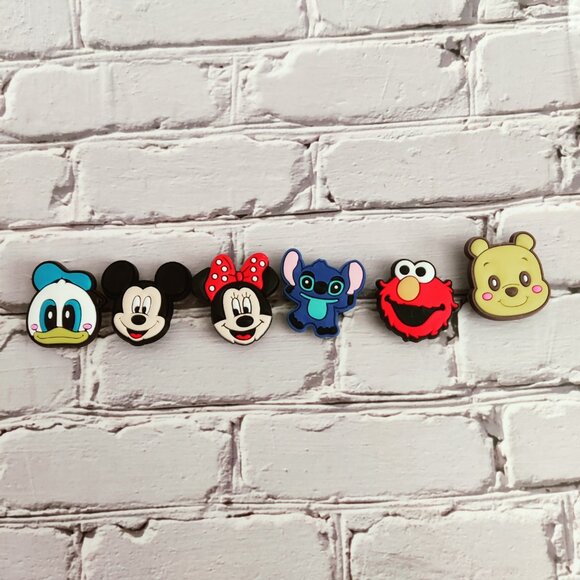 Croc's Lilo, Disney Mickey Friends, Elmo, Pooh Bear Shoe Charms 6 piece Set -NEW - Picture 1 of 2